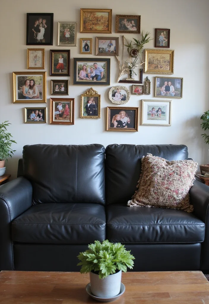 12 Black Leather Sofa Living Room Ideas for Sleek Modern Comfort 111 12 Black Leather Sofa Living Room Ideas for Sleek Modern Comfort - 11. Personal Touches for Unique Charm