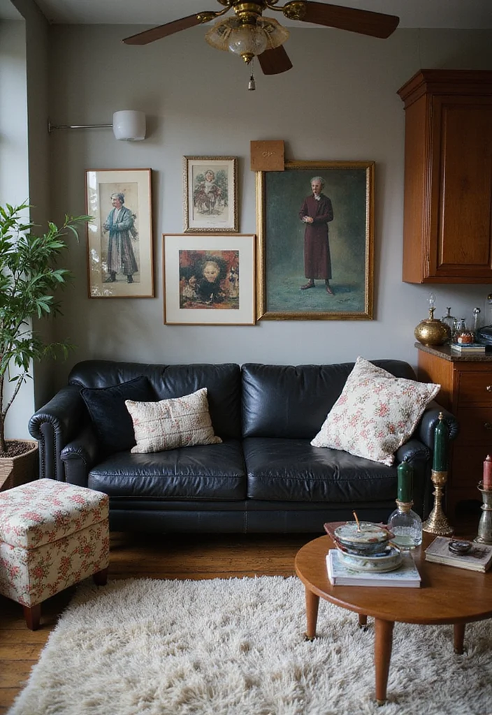 12 Black Leather Sofa Living Room Ideas for Sleek Modern Comfort 23 12 Black Leather Sofa Living Room Ideas for Sleek Modern Comfort - 3. Vintage Meets Modern: Eclectic Style