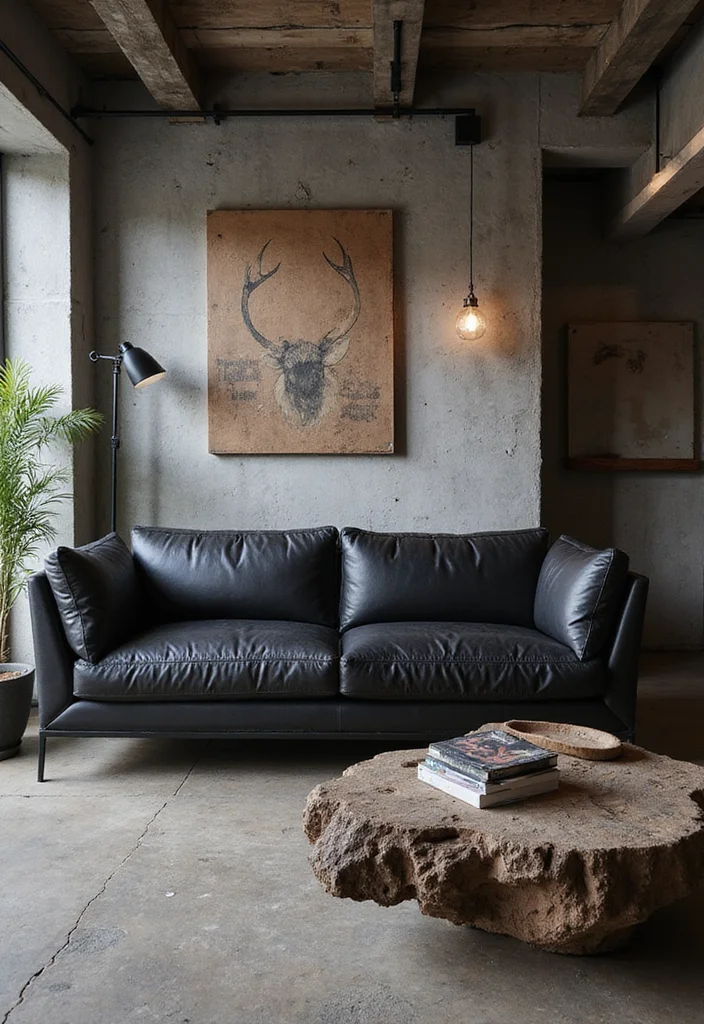 12 Black Leather Sofa Living Room Ideas for Sleek Modern Comfort 78 12 Black Leather Sofa Living Room Ideas for Sleek Modern Comfort - 8. Industrial Chic with Urban Vibes