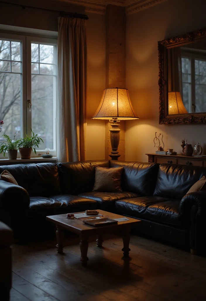 12 Black Leather Sofa Living Room Ideas for Sleek Modern Comfort 89 12 Black Leather Sofa Living Room Ideas for Sleek Modern Comfort - 9. Layered Lighting for Ambiance