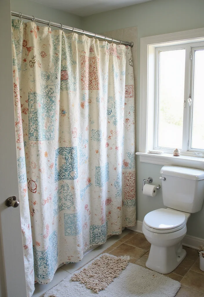12 DIY Bathroom Ideas for Affordable Creative Stylish Upgrades 111 12 DIY Bathroom Ideas for Affordable Creative Stylish Upgrades - 11. Upcycled Shower Curtain