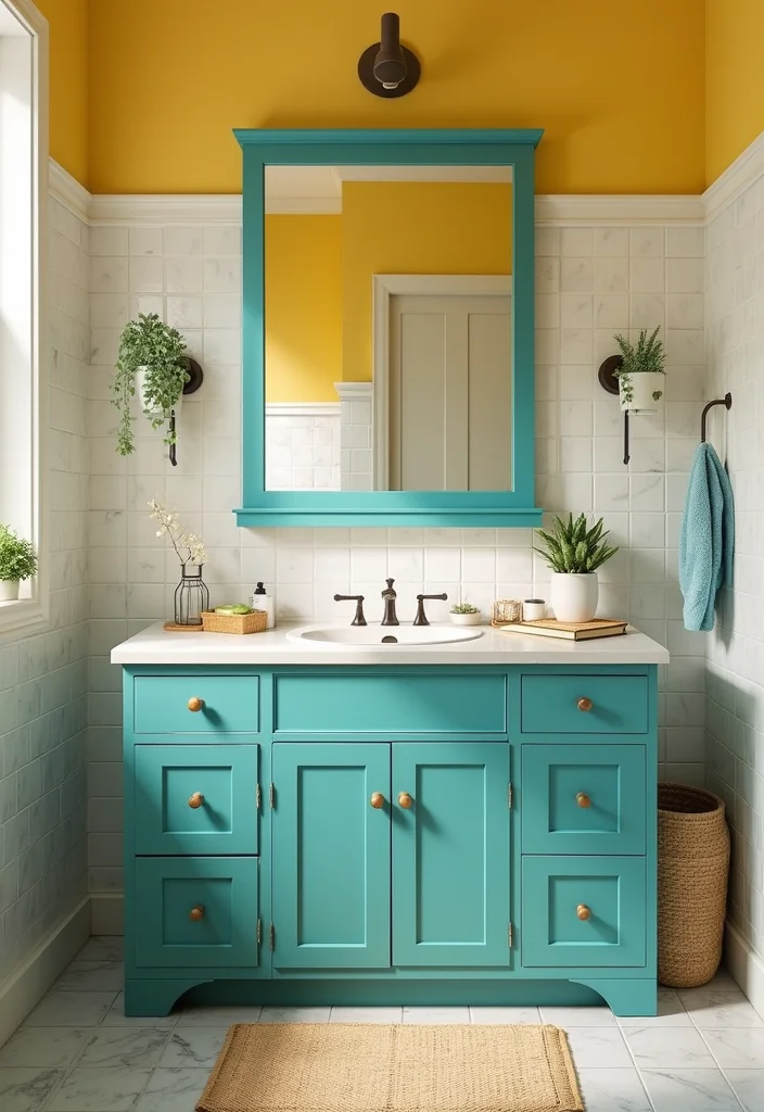 12 DIY Bathroom Ideas for Affordable Creative Stylish Upgrades 23 12 DIY Bathroom Ideas for Affordable Creative Stylish Upgrades - 3. Colorful Cabinet Makeover
