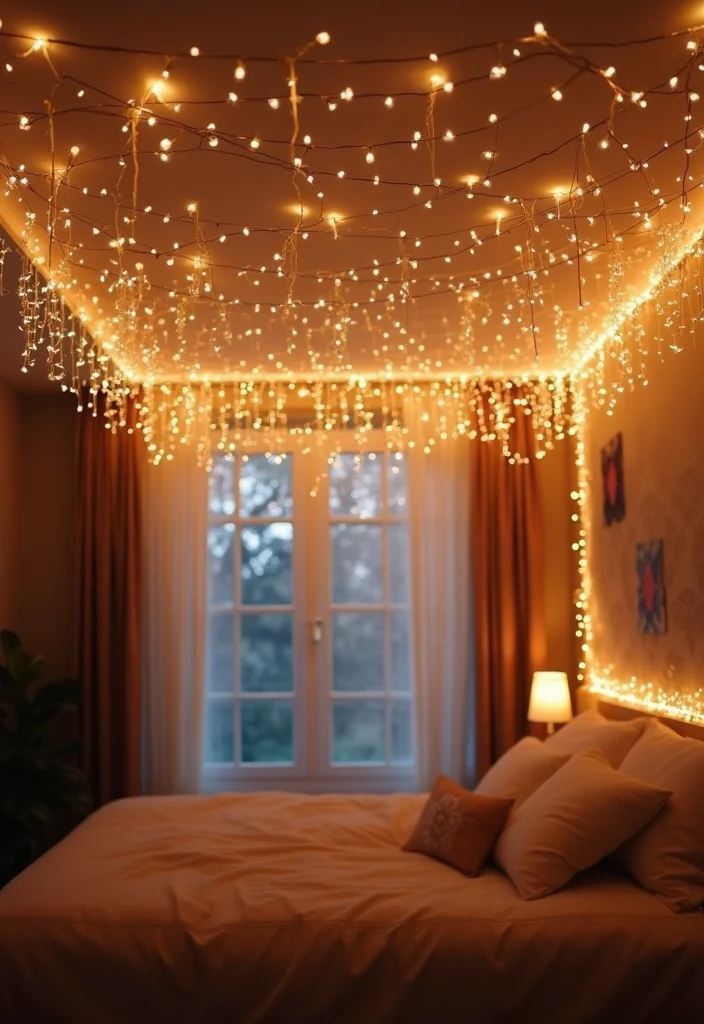 12 Fairy Lights Bedroom Ideas for Soft Magical Ambient Glow 100 12 Fairy Lights Bedroom Ideas for Soft Magical Ambient Glow - 10. Hang Lights from the Ceiling