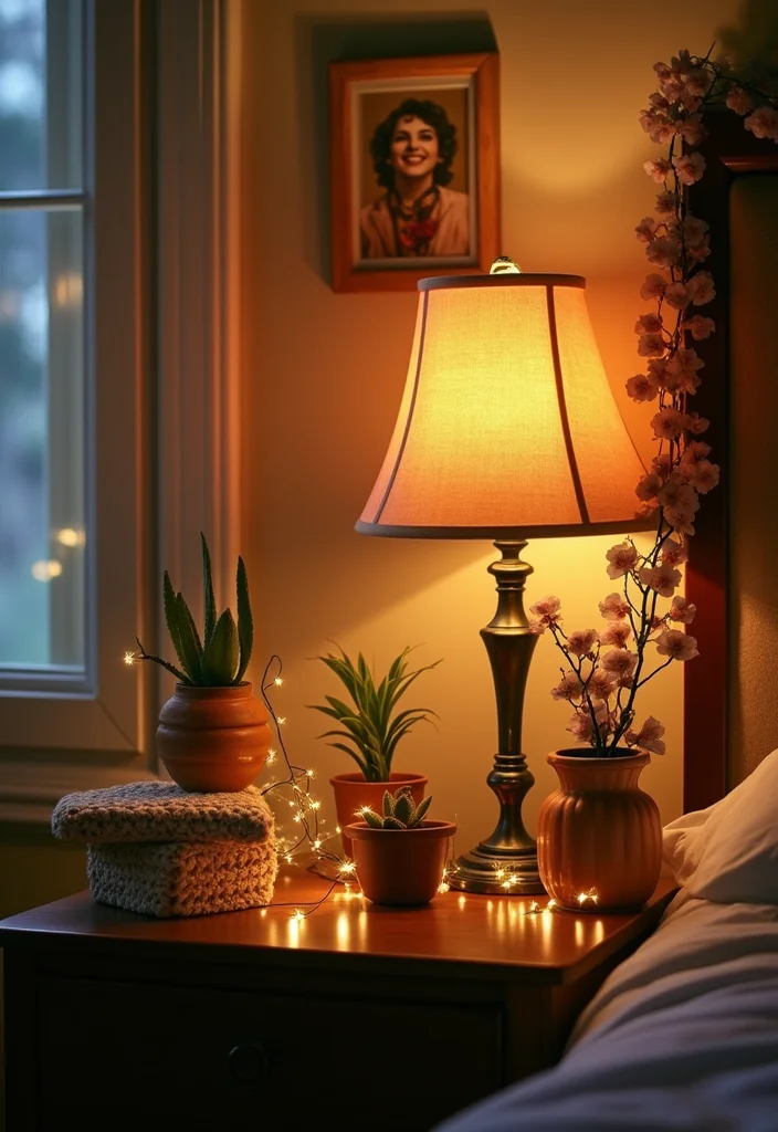 12 Fairy Lights Bedroom Ideas for Soft Magical Ambient Glow 23 12 Fairy Lights Bedroom Ideas for Soft Magical Ambient Glow - 3. Magical Nightstand Glow