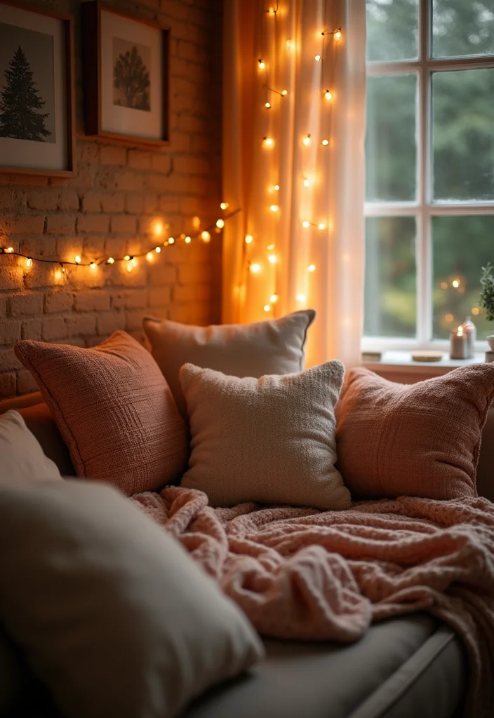 12 Fairy Lights Bedroom Ideas for Soft Magical Ambient Glow 45 12 Fairy Lights Bedroom Ideas for Soft Magical Ambient Glow - 5. Corner Glow