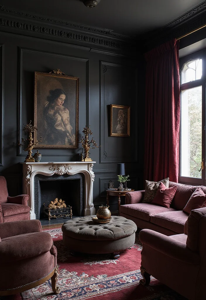 12 Gothic Living Room Ideas for Dark Dramatic Elegant Spaces 1 12 Gothic Living Room Ideas for Dark Dramatic Elegant Spaces - 1. Embrace Dark Color Palettes
