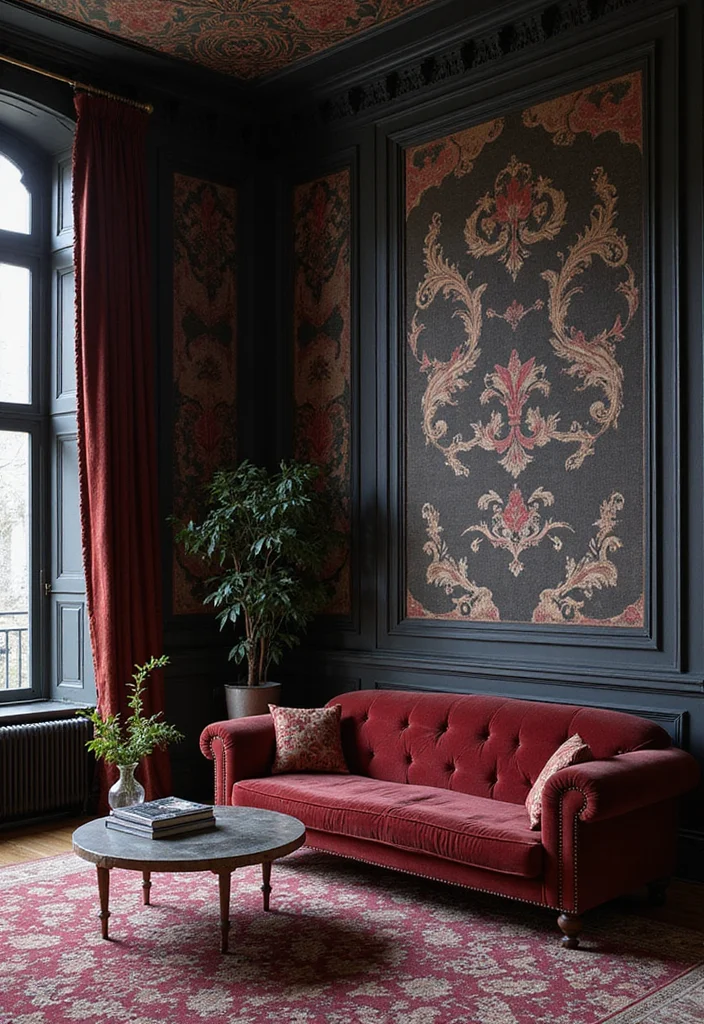 12 Gothic Living Room Ideas for Dark Dramatic Elegant Spaces 111 12 Gothic Living Room Ideas for Dark Dramatic Elegant Spaces - 11. Gothic-Inspired Patterns