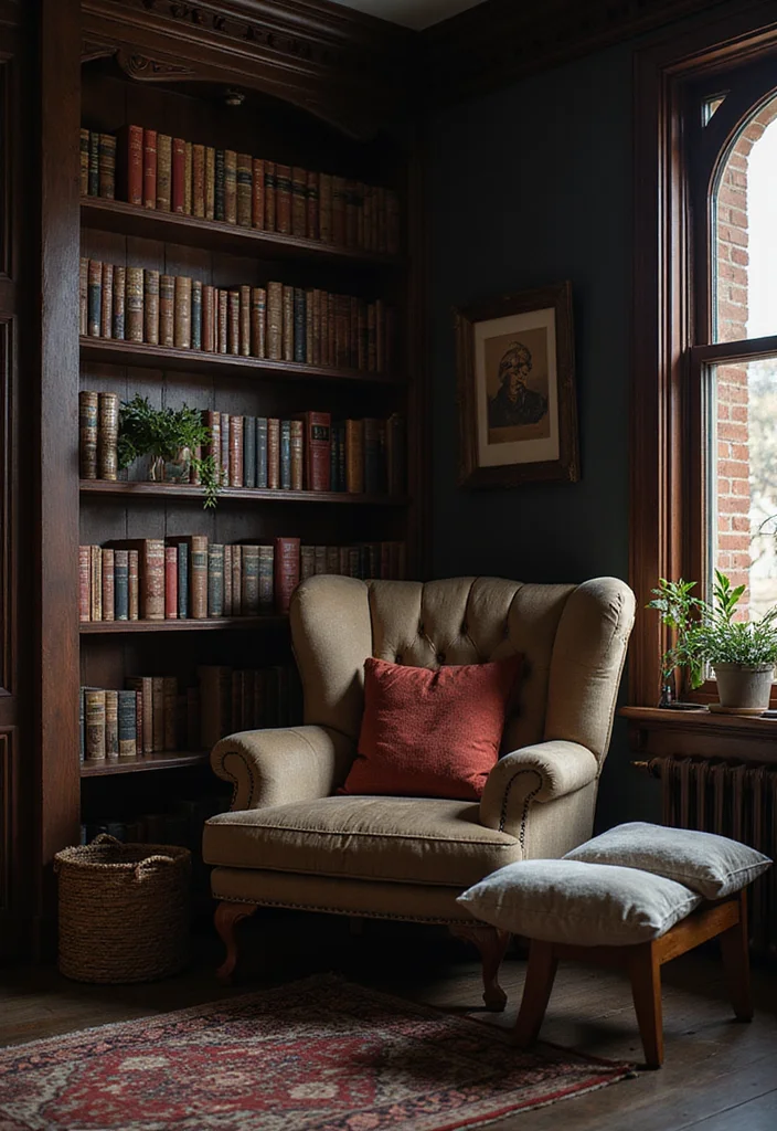 12 Gothic Living Room Ideas for Dark Dramatic Elegant Spaces 67 12 Gothic Living Room Ideas for Dark Dramatic Elegant Spaces - 7. Cozy Reading Nooks