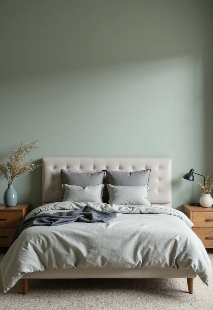 12 Gray and Green Bedroom Ideas for Calm Natural Soft Balance 1 12 Gray and Green Bedroom Ideas for Calm Natural Soft Balance - 1. Soft Sage Walls with Gray Accents