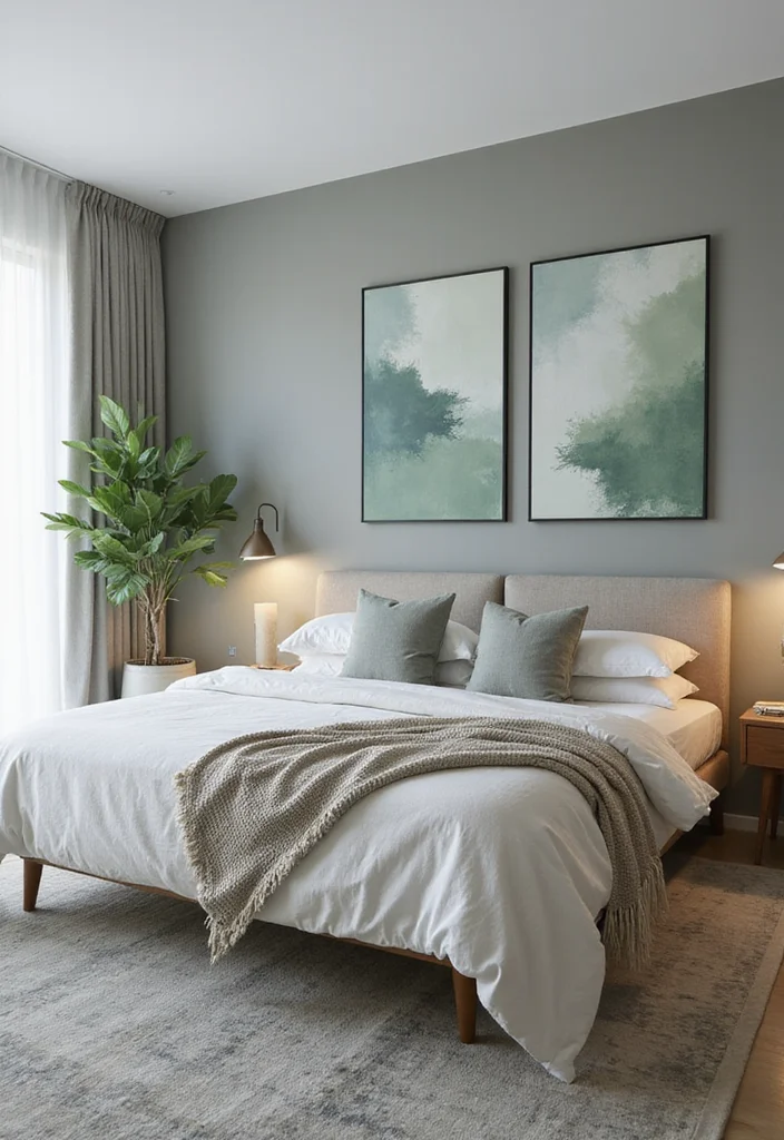 12 Gray and Green Bedroom Ideas for Calm Natural Soft Balance 100 12 Gray and Green Bedroom Ideas for Calm Natural Soft Balance - 10. Gray and Green Artwork