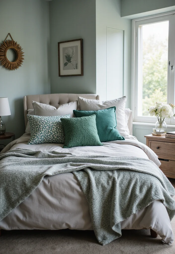 12 Gray and Green Bedroom Ideas for Calm Natural Soft Balance 122 12 Gray and Green Bedroom Ideas for Calm Natural Soft Balance - 12. Gray and Green Themed Accessories