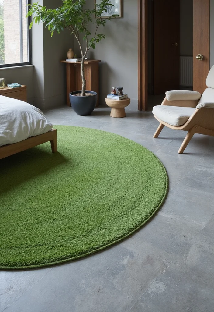 12 Gray and Green Bedroom Ideas for Calm Natural Soft Balance 23 12 Gray and Green Bedroom Ideas for Calm Natural Soft Balance - 3. Gray Floors with Green Area Rugs