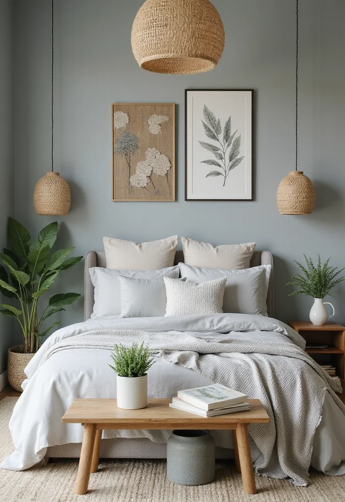 12 Gray and Green Bedroom Ideas for Calm Natural Soft Balance 45 12 Gray and Green Bedroom Ideas for Calm Natural Soft Balance - 5. Gray and Green Nature-Inspired Decor