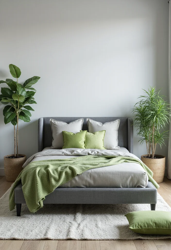 12 Gray and Green Bedroom Ideas for Calm Natural Soft Balance 56 12 Gray and Green Bedroom Ideas for Calm Natural Soft Balance - 6. Gray Furniture with Green Accents
