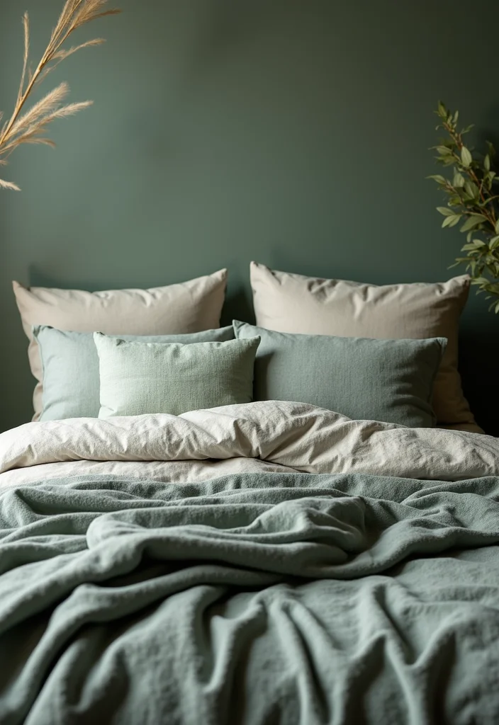 12 Gray and Green Bedroom Ideas for Calm Natural Soft Balance 78 12 Gray and Green Bedroom Ideas for Calm Natural Soft Balance - 8. Eco-Friendly Bedding in Gray and Green