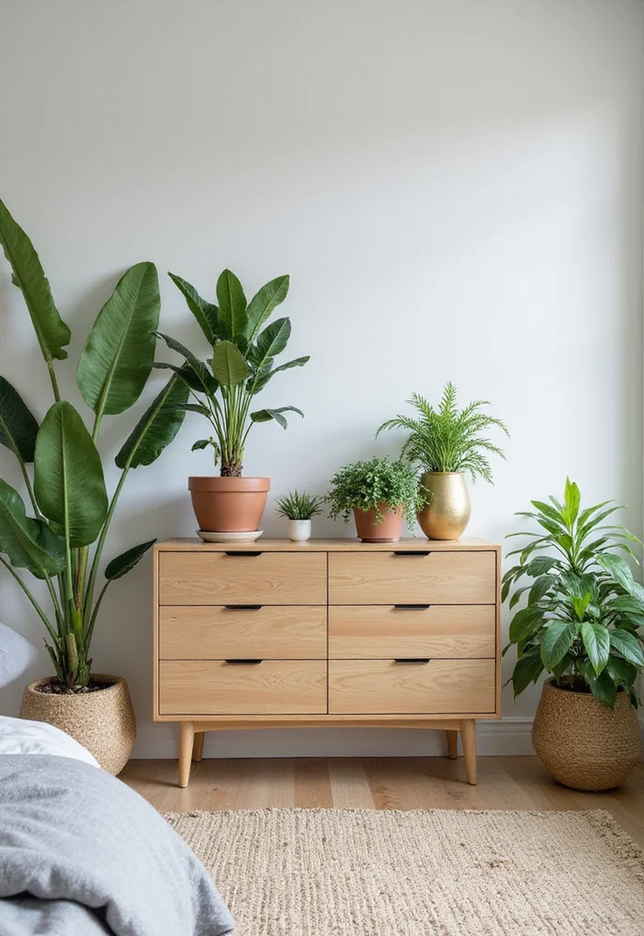 12 Gray and Green Bedroom Ideas for Calm Natural Soft Balance 89 12 Gray and Green Bedroom Ideas for Calm Natural Soft Balance - 9. Green Plants as Centerpieces