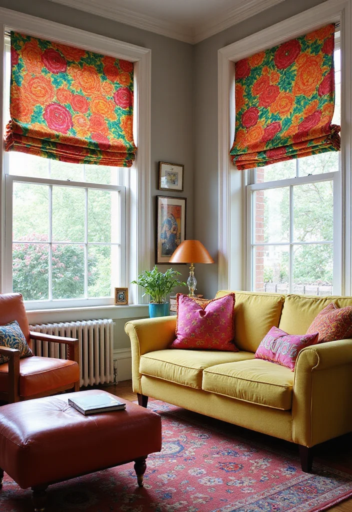 12 Living Room Blinds Ideas for Light Control and Clean Style 122 12 Living Room Blinds Ideas for Light Control and Clean Style - 12. Printed Blinds: Artistic Expression