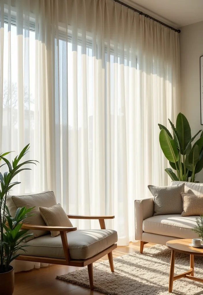 12 Living Room Blinds Ideas for Light Control and Clean Style 23 12 Living Room Blinds Ideas for Light Control and Clean Style - 3. Sheer Shades: Soft and Light-Infused