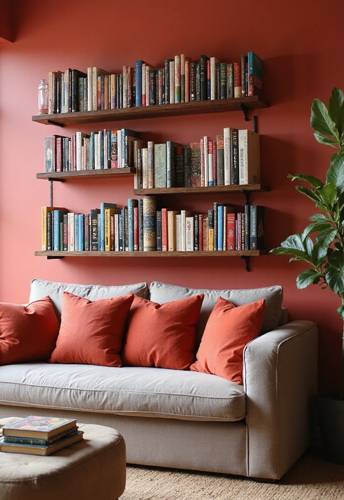 12 Living Room Library Ideas for Warm Cozy Intelligent Style 45 12 Living Room Library Ideas for Warm Cozy Intelligent Style - 5. Wall-Mounted Book Rails