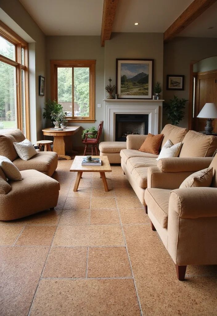 12 Living Room Tile Floor Ideas for Clean Durable Modern Living 23 12 Living Room Tile Floor Ideas for Clean Durable Modern Living - 3. Cork Tiles