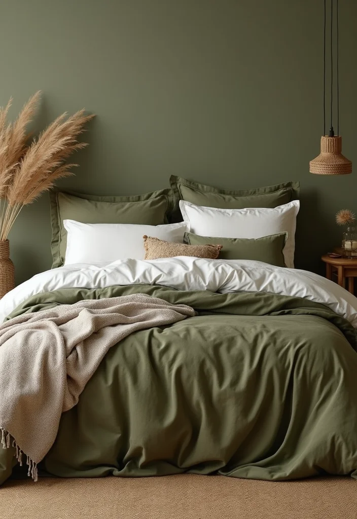 12 Olive Green Bedroom Ideas for Earthy Relaxed Modern Style 1 12 Olive Green Bedroom Ideas for Earthy Relaxed Modern Style - 1. Nature-Inspired Textiles