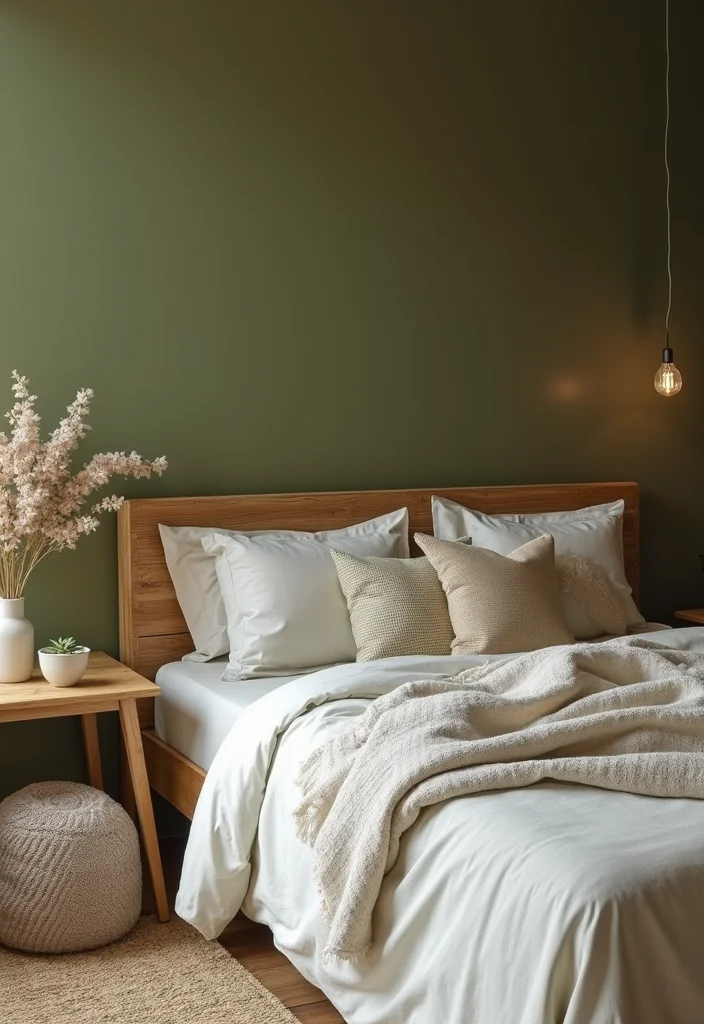 12 Olive Green Bedroom Ideas for Earthy Relaxed Modern Style 12 12 Olive Green Bedroom Ideas for Earthy Relaxed Modern Style - 2. Earthy Accent Walls