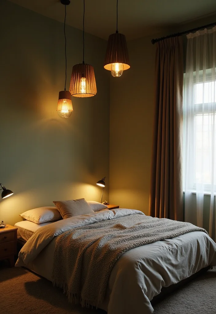 12 Olive Green Bedroom Ideas for Earthy Relaxed Modern Style 23 12 Olive Green Bedroom Ideas for Earthy Relaxed Modern Style - 3. Layered Lighting