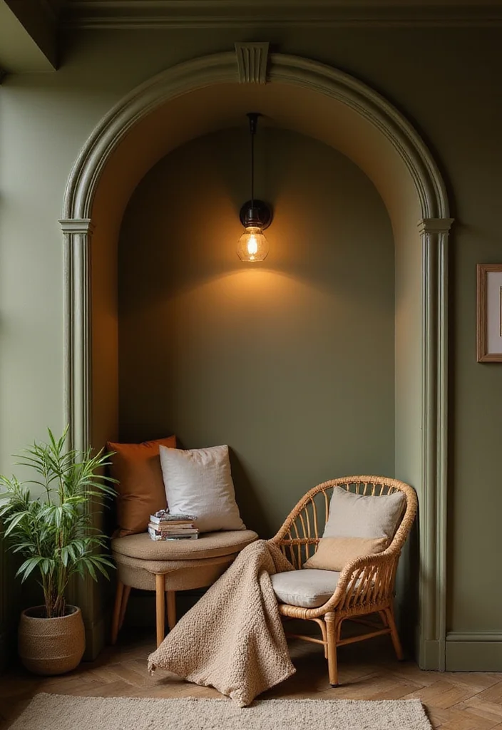 12 Olive Green Bedroom Ideas for Earthy Relaxed Modern Style 78 12 Olive Green Bedroom Ideas for Earthy Relaxed Modern Style - 8. Cozy Nooks