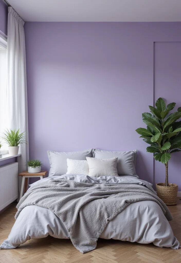 12 Purple and Gray Bedroom Ideas for Soft Elegant Moody Contrast 1 12 Purple and Gray Bedroom Ideas for Soft Elegant Moody Contrast - 1. Cozy Lavender Oasis