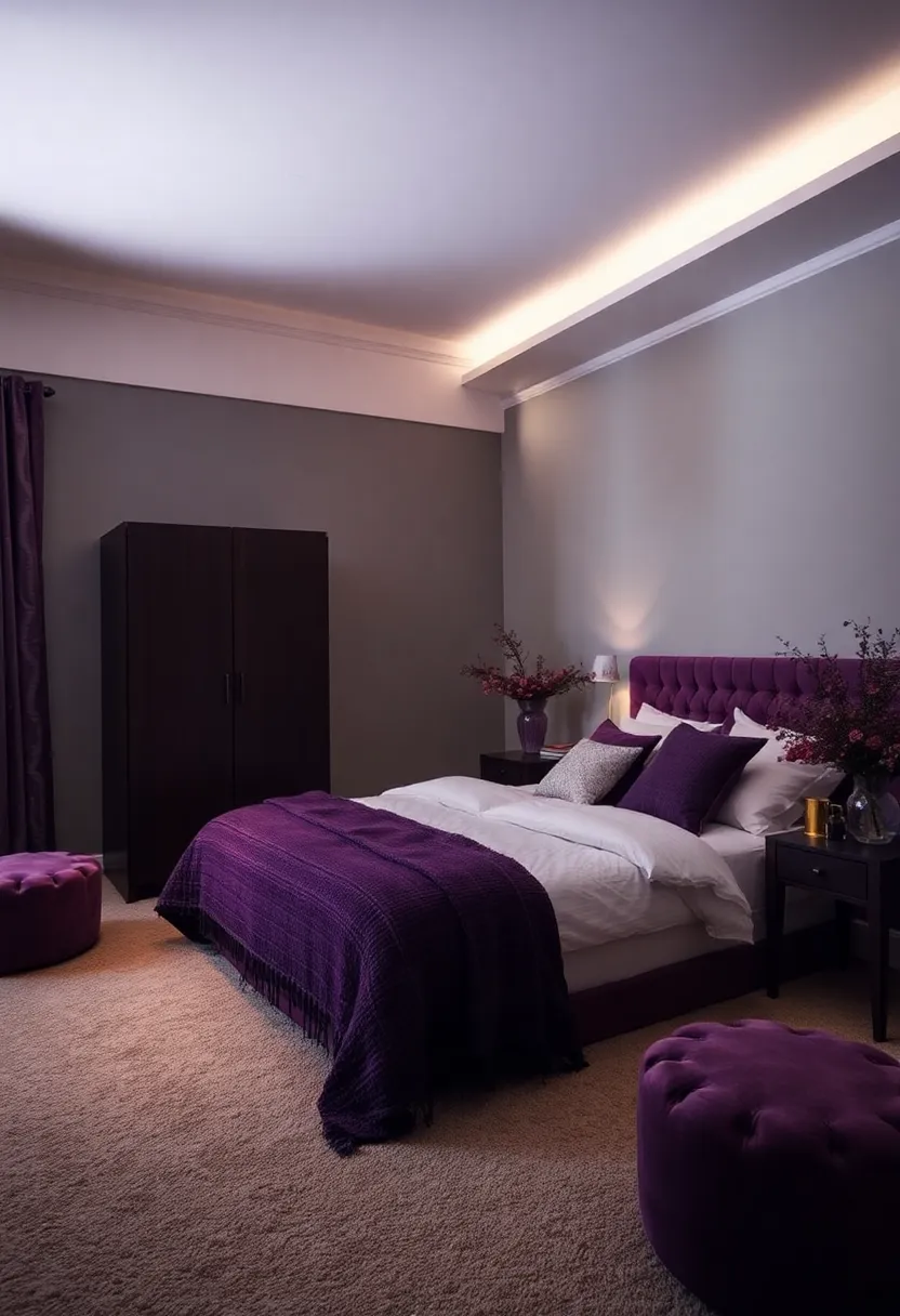 12 Purple and Gray Bedroom Ideas for Soft Elegant Moody Contrast 122 12 Purple and Gray Bedroom Ideas for Soft Elegant Moody Contrast - 12. Dreamy Retreat with Soft Lighting