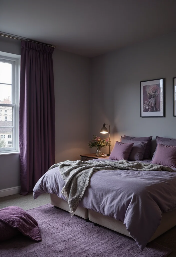 12 Purple and Gray Bedroom Ideas for Soft Elegant Moody Contrast 45 12 Purple and Gray Bedroom Ideas for Soft Elegant Moody Contrast - 5. Soft Gray with Darker Purple Accents