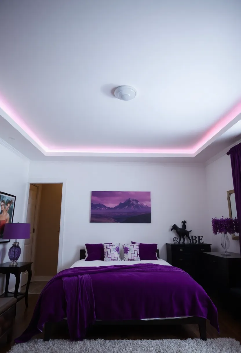 12 Purple and Gray Bedroom Ideas for Soft Elegant Moody Contrast 78 12 Purple and Gray Bedroom Ideas for Soft Elegant Moody Contrast - 8. Gray Ceiling with Purple Accents