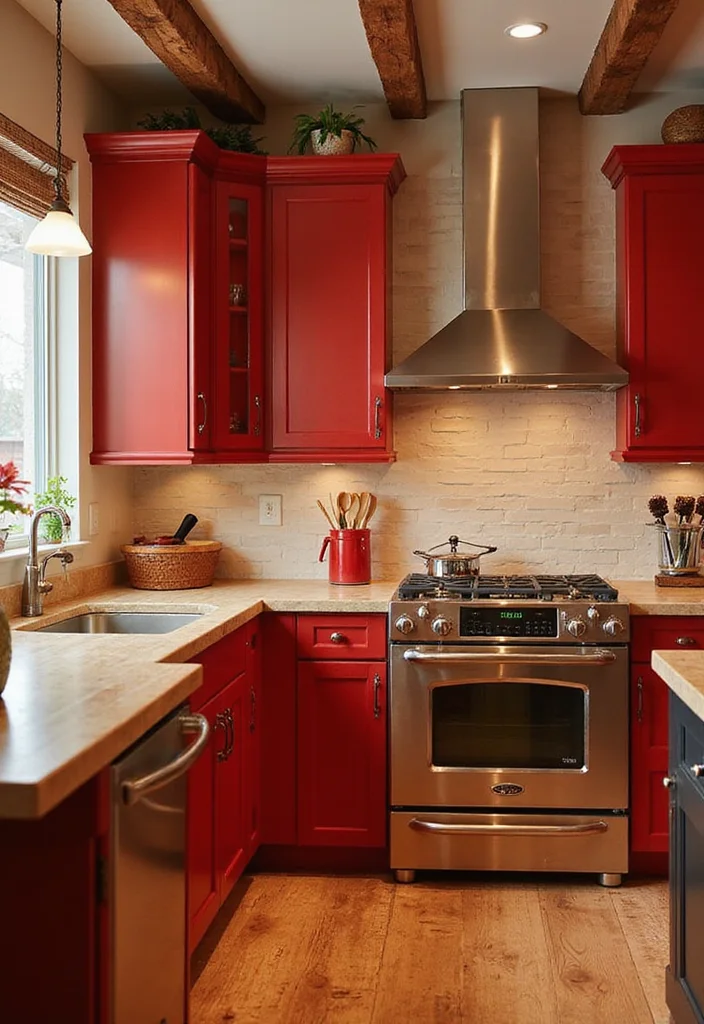 12 Red Kitchen Ideas for Warm Bold Energetic Style 1 12 Red Kitchen Ideas for Warm Bold Energetic Style - 1. Cherry Red Cabinets