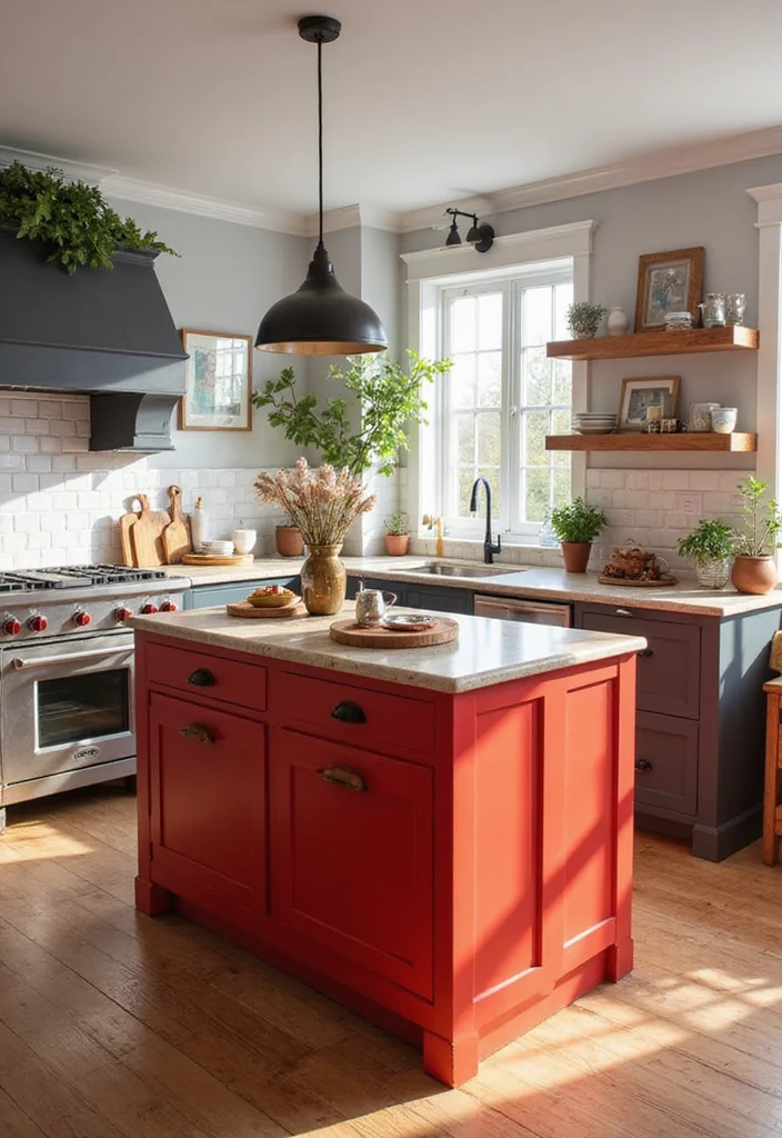 12 Red Kitchen Ideas for Warm Bold Energetic Style 122 12 Red Kitchen Ideas for Warm Bold Energetic Style - 12. Bright Red Kitchen Island