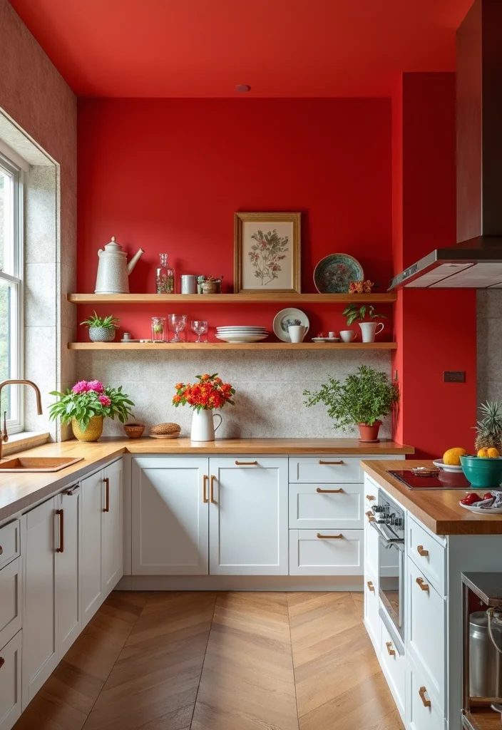 12 Red Kitchen Ideas for Warm Bold Energetic Style 67 12 Red Kitchen Ideas for Warm Bold Energetic Style - 7. Red Accent Wall
