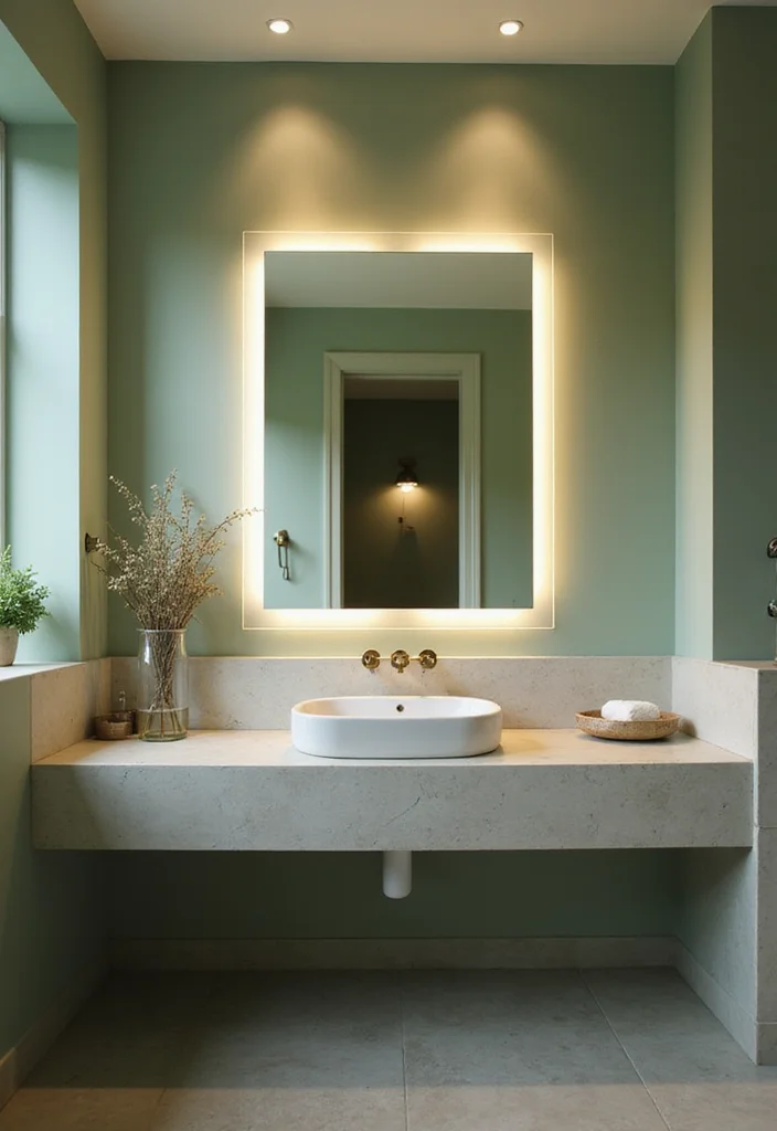 12 Sage Green Bathroom Ideas for Calm Natural Fresh Style 100 12 Sage Green Bathroom Ideas for Calm Natural Fresh Style - 10. Integrated Lighting