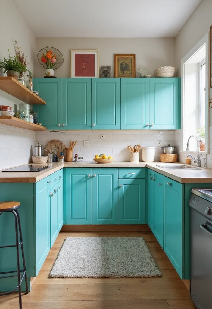 12 Small Kitchen Color Ideas for Bright Open Spacious Vibes 100 12 Small Kitchen Color Ideas for Bright Open Spacious Vibes - 10. Bright Teal for an Eclectic Vibe