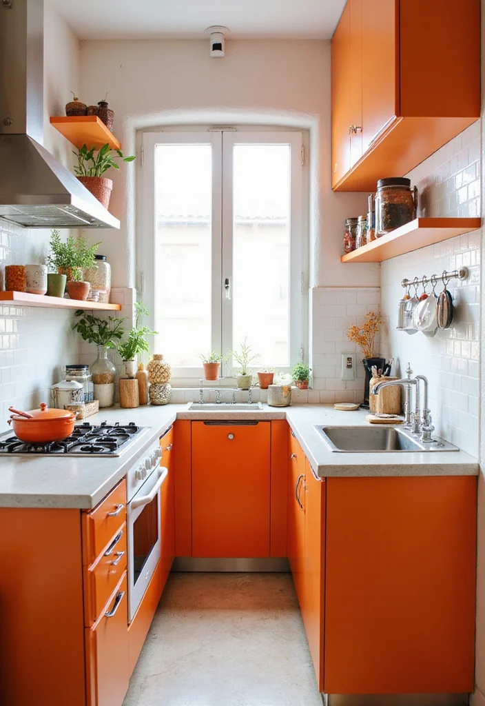 12 Small Kitchen Color Ideas for Bright Open Spacious Vibes 122 12 Small Kitchen Color Ideas for Bright Open Spacious Vibes - 12. Bright Orange for a Bold Statement
