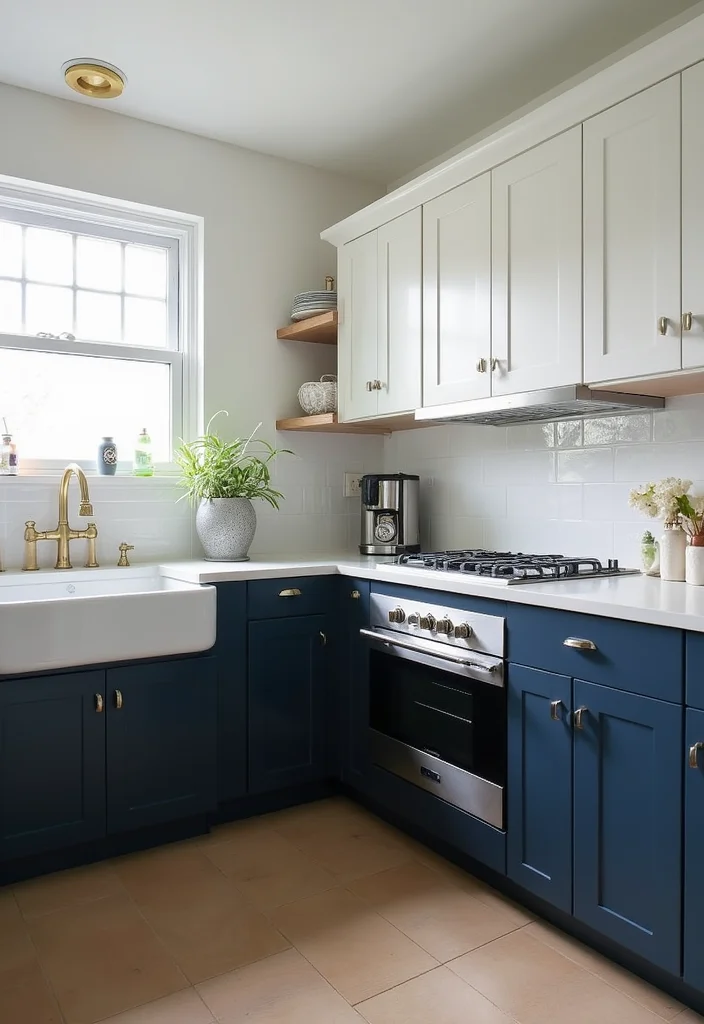 12 Small Kitchen Color Ideas for Bright Open Spacious Vibes 23 12 Small Kitchen Color Ideas for Bright Open Spacious Vibes - 3. Bold Navy for a Touch of Elegance