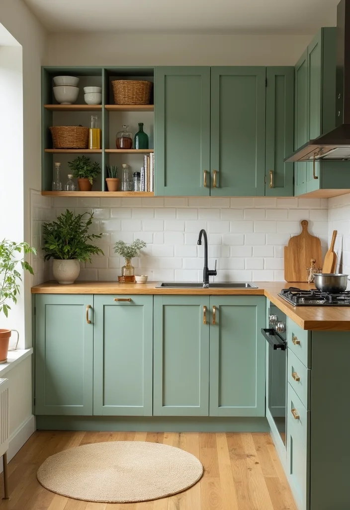 12 Small Kitchen Color Ideas for Bright Open Spacious Vibes 56 12 Small Kitchen Color Ideas for Bright Open Spacious Vibes - 6. Earthy Green for Natural Vibes