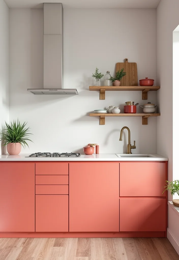 12 Small Kitchen Color Ideas for Bright Open Spacious Vibes 78 12 Small Kitchen Color Ideas for Bright Open Spacious Vibes - 8. Cheerful Coral for a Fun Twist