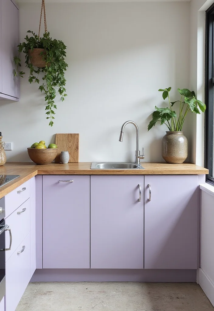 12 Small Kitchen Color Ideas for Bright Open Spacious Vibes 89 12 Small Kitchen Color Ideas for Bright Open Spacious Vibes - 9. Soft Lavender for a Unique Touch