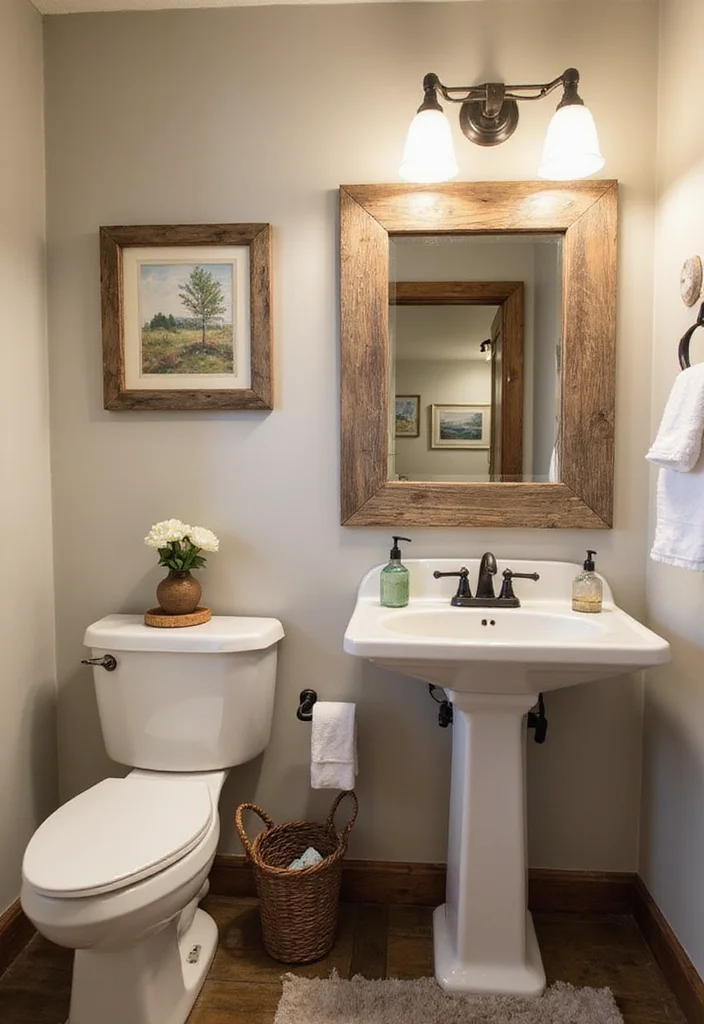 12 Small Rustic Bathroom Ideas for Warm Cozy Country Charm 100 12 Small Rustic Bathroom Ideas for Warm Cozy Country Charm - 10. Personal Touches with Artwork