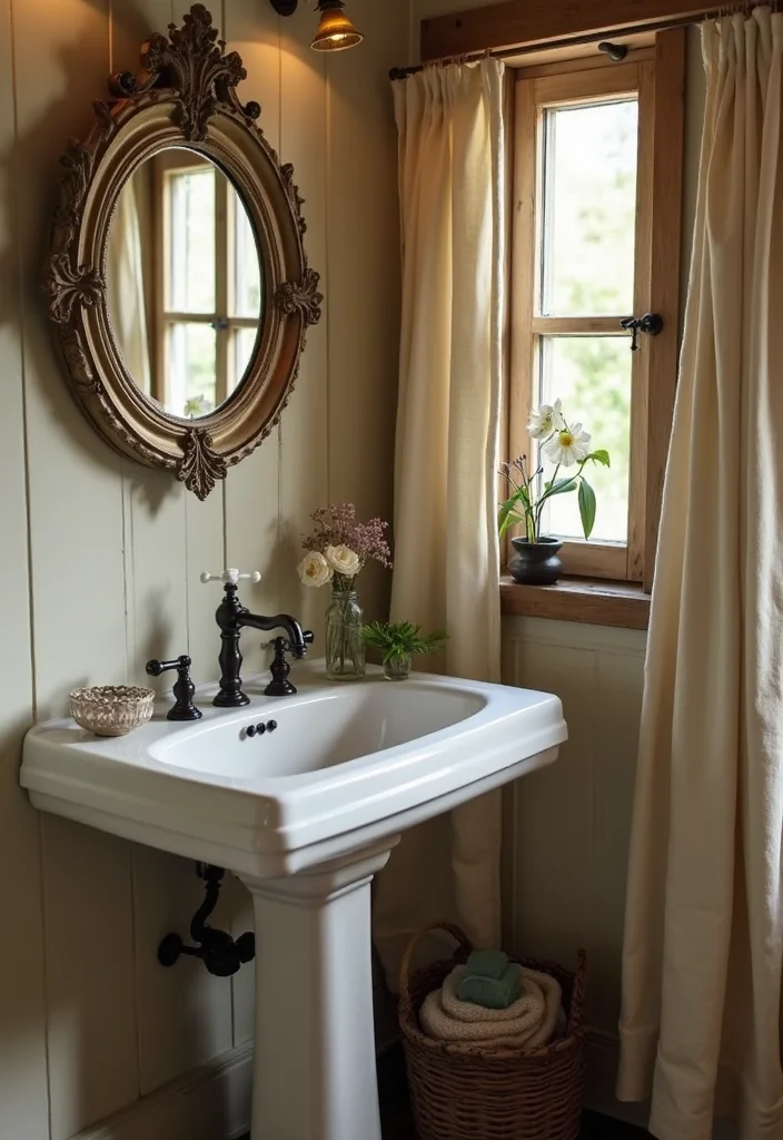 12 Small Rustic Bathroom Ideas for Warm Cozy Country Charm 12 12 Small Rustic Bathroom Ideas for Warm Cozy Country Charm - 2. Vintage Fixtures for Timeless Appeal