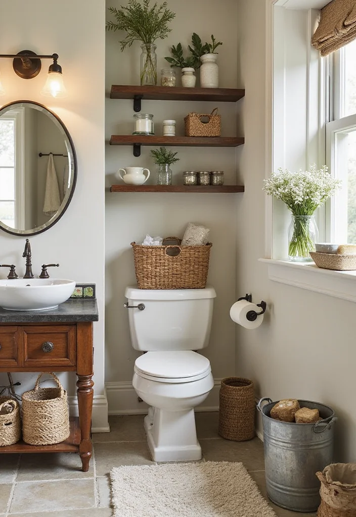 12 Small Rustic Bathroom Ideas for Warm Cozy Country Charm 23 12 Small Rustic Bathroom Ideas for Warm Cozy Country Charm - 3. Country-Style Accessories that Charm