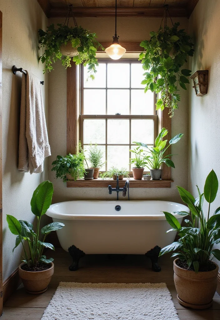 12 Small Rustic Bathroom Ideas for Warm Cozy Country Charm 56 12 Small Rustic Bathroom Ideas for Warm Cozy Country Charm - 6. Greenery Brings Life In