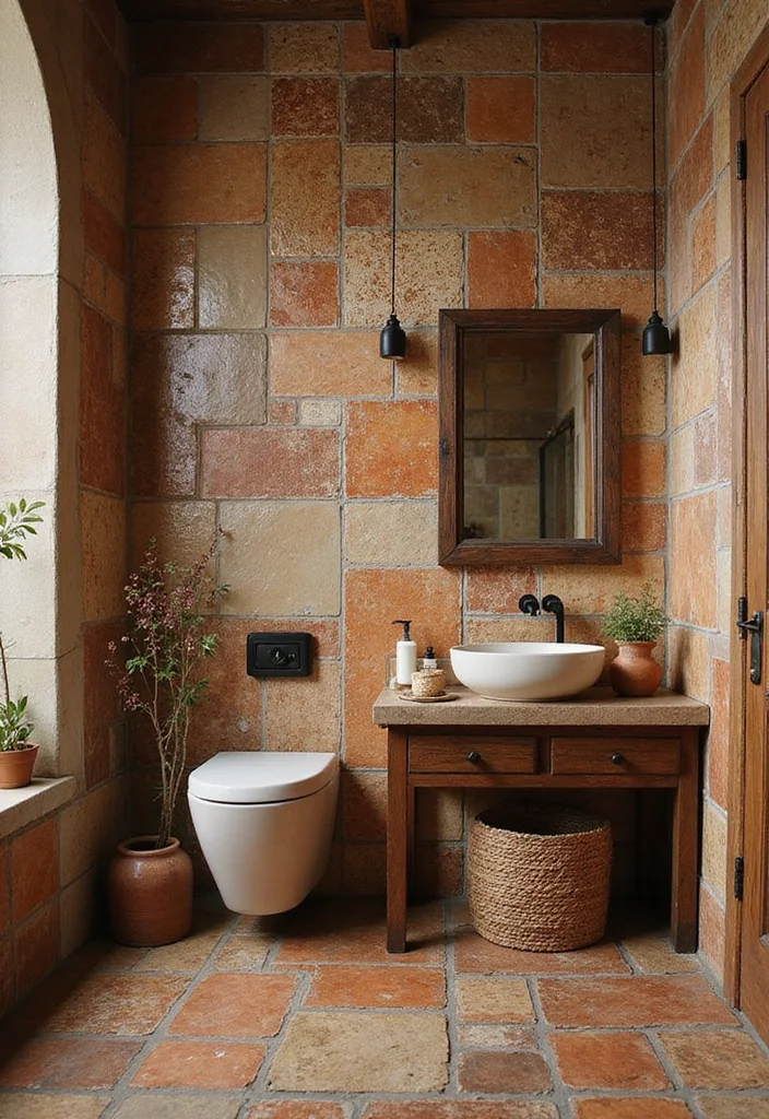 12 Small Rustic Bathroom Ideas for Warm Cozy Country Charm 67 12 Small Rustic Bathroom Ideas for Warm Cozy Country Charm - 7. Artisan Tiles for Unique Flair