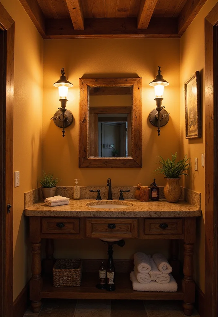 12 Small Rustic Bathroom Ideas for Warm Cozy Country Charm 89 12 Small Rustic Bathroom Ideas for Warm Cozy Country Charm - 9. Rustic Lighting to Set the Mood