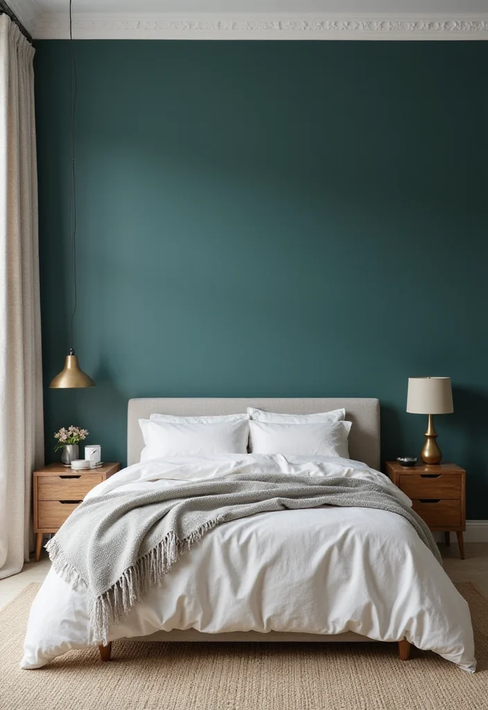12 Teal Bedroom Ideas for Rich Calm Modern Color 1 12 Teal Bedroom Ideas for Rich Calm Modern Color - 1. Deep Teal Accent Wall