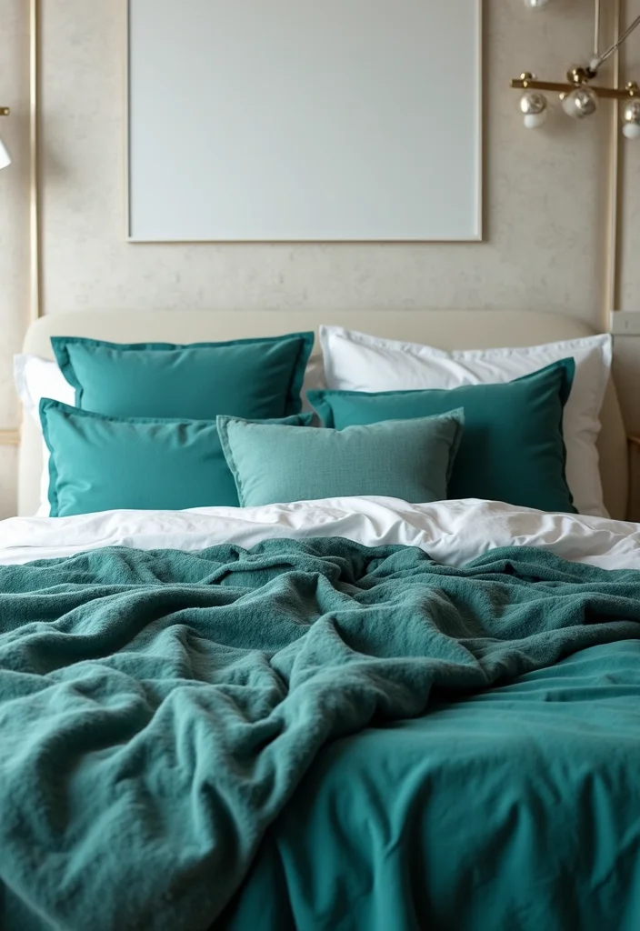 12 Teal Bedroom Ideas for Rich Calm Modern Color 100 12 Teal Bedroom Ideas for Rich Calm Modern Color - 10. Teal Bedding Layers